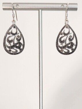 Marcasite and silver teardrop shaped earrings